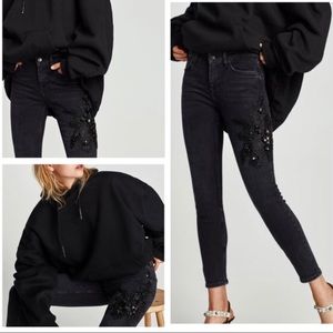 Zara Black Embellished High Waist Jeans